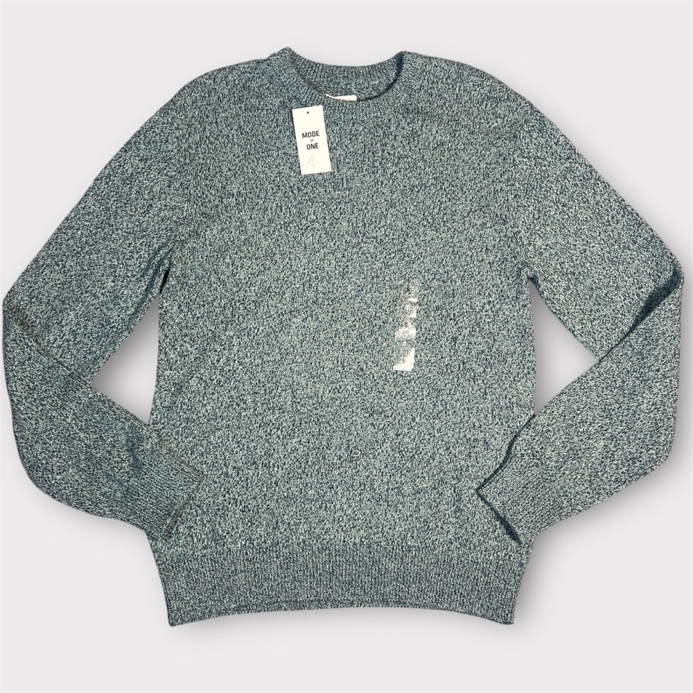 MODE OF ONE Men's Blue‎ Fin Speckled Knit Sweater Crewneck Size S Cotton